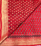 Red small butta Kanchi border pure Ajrak dola sarees