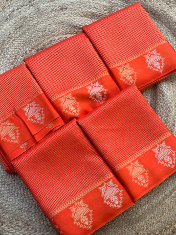 Orange checks crepe contract blouse
