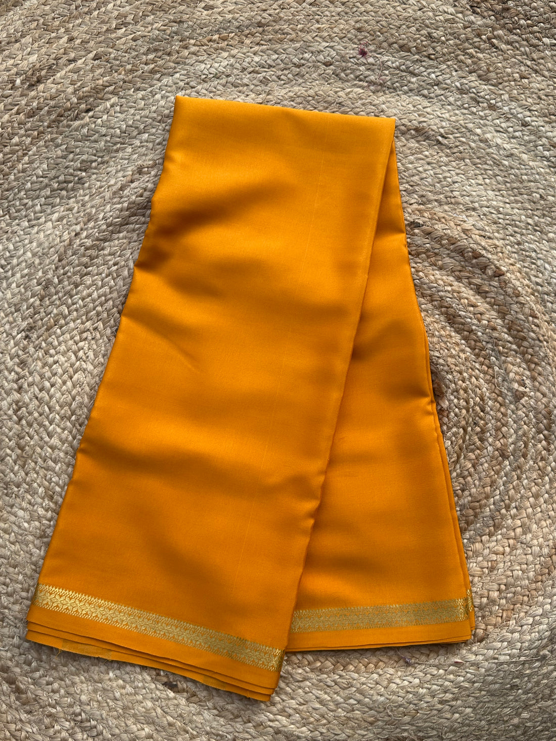 Mustard pure crepe small solid border Mysore Silk sarees