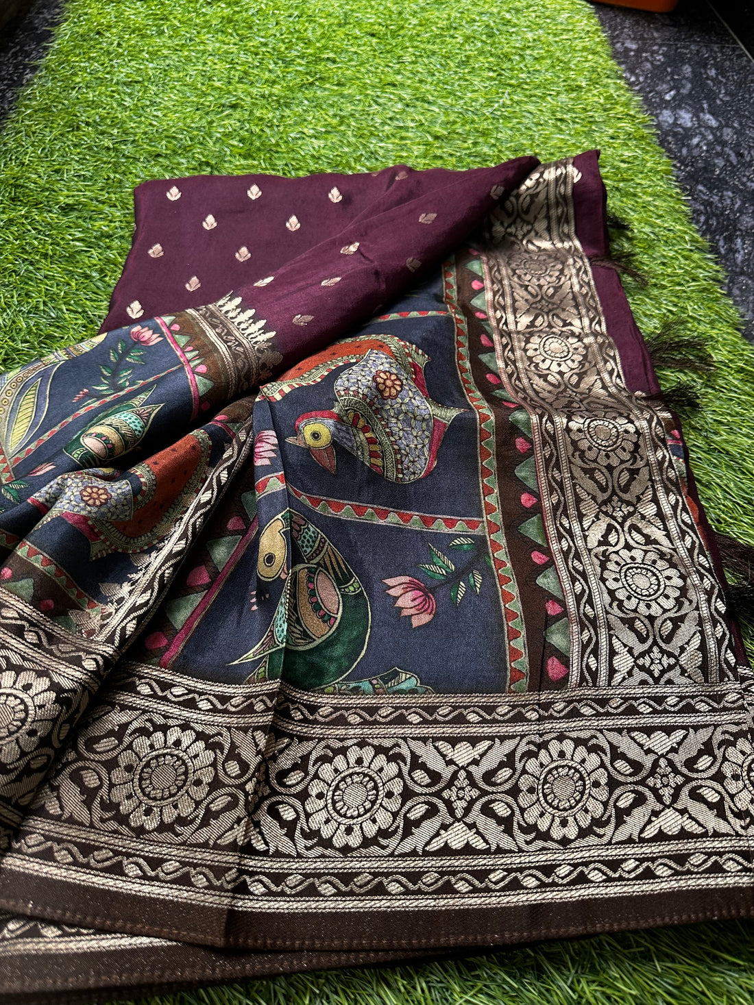 Dola crape silk. With kalamkari pallu and border.