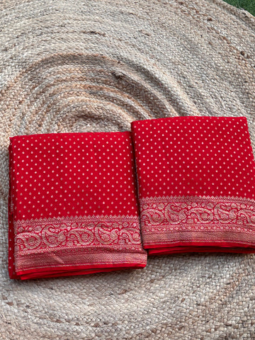 Hot red pure crepe Banaras silk sarees