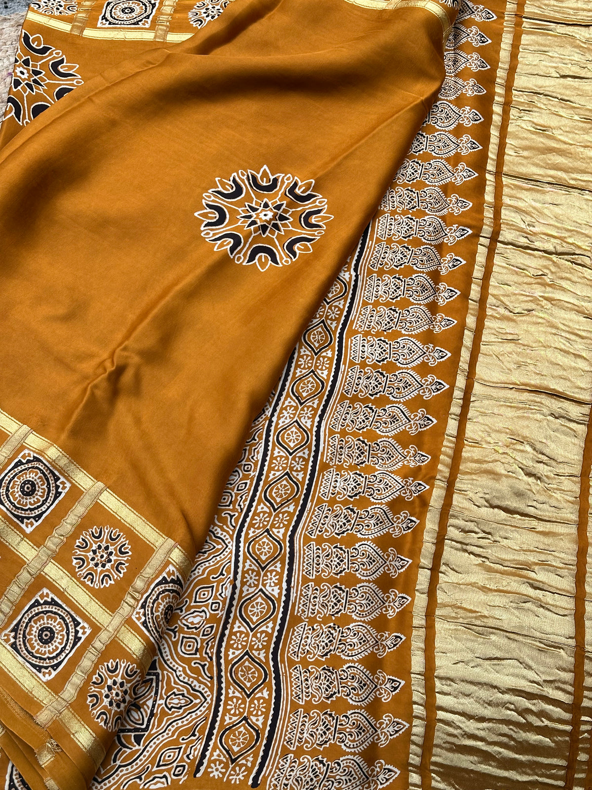 Mustard pure modal Ajrak sarees