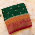 Bottle green 3D pure benarasi crepe silk saree
