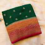 Bottle green 3D pure benarasi crepe silk saree