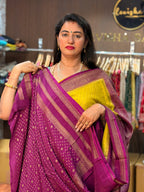 Neon green and magenta pink crepe chiffon Banaras