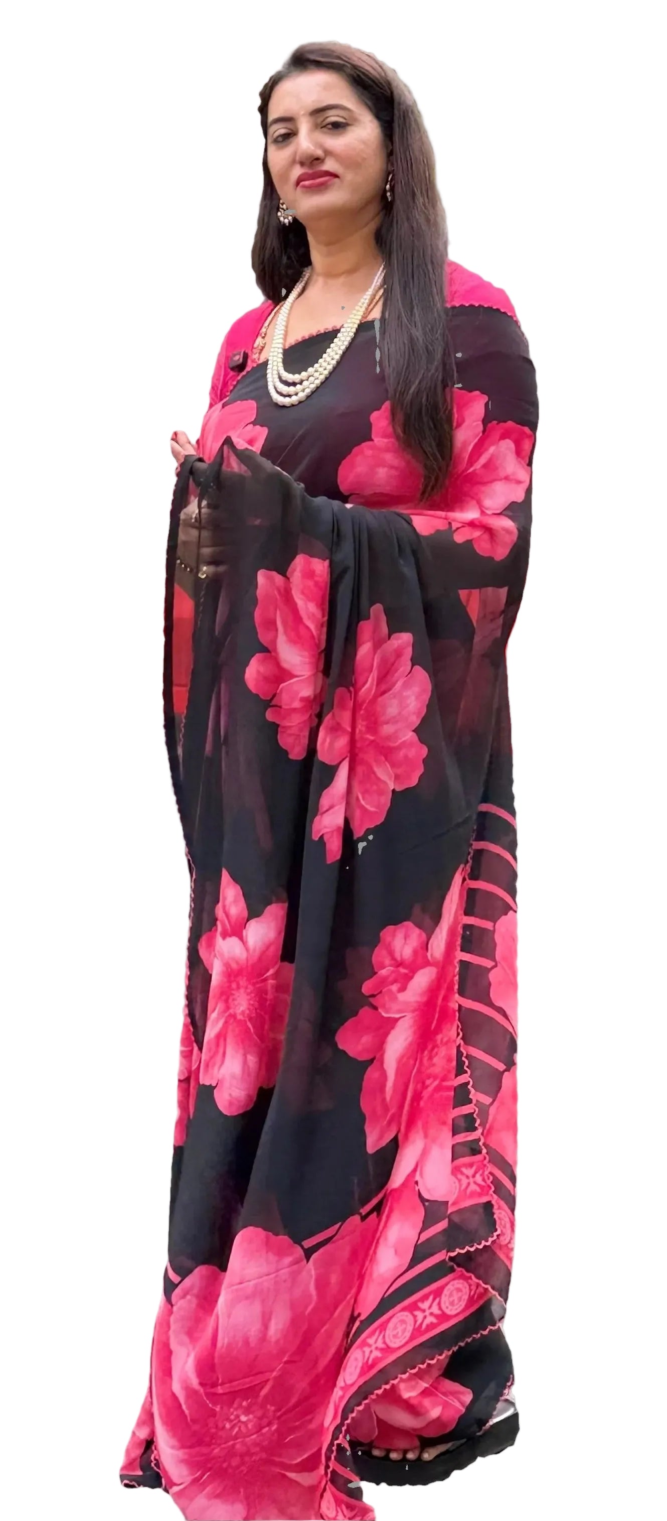 Black n floral chiffon party wear saree