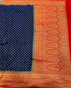 Navy blue pure benarasi crepe silk saree