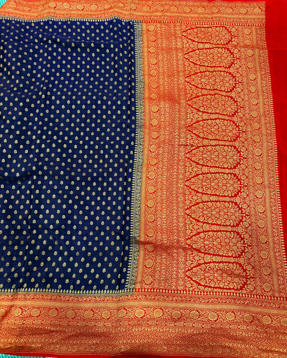 Navy blue pure benarasi crepe silk saree