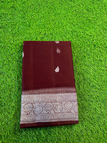 Chocolate brown pure khaddi chiffon Banarasi sarees.