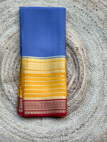 Grey with mustard pure crepe Mysore Silk sarees 120 gsm