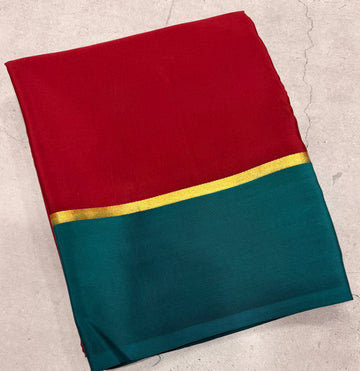 Maroon contrast border pure Mysore silk crepe saree