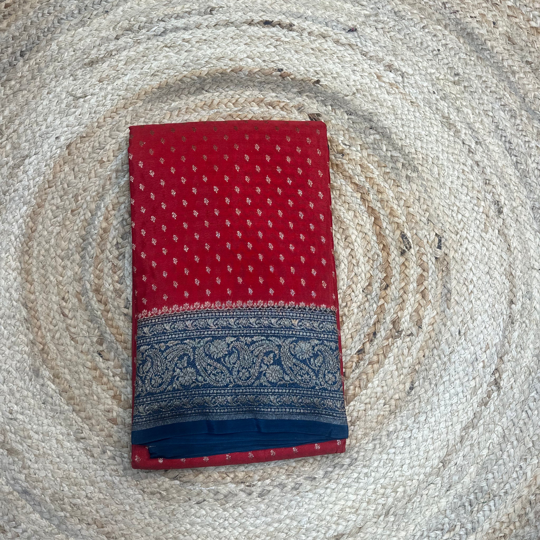 Red and peacock green crepe chiffon sarees