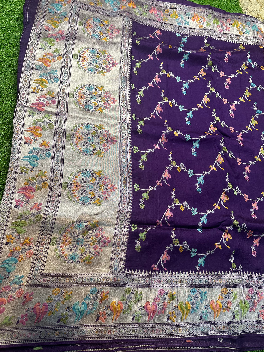 Purple tusser jaal with Paithani border.