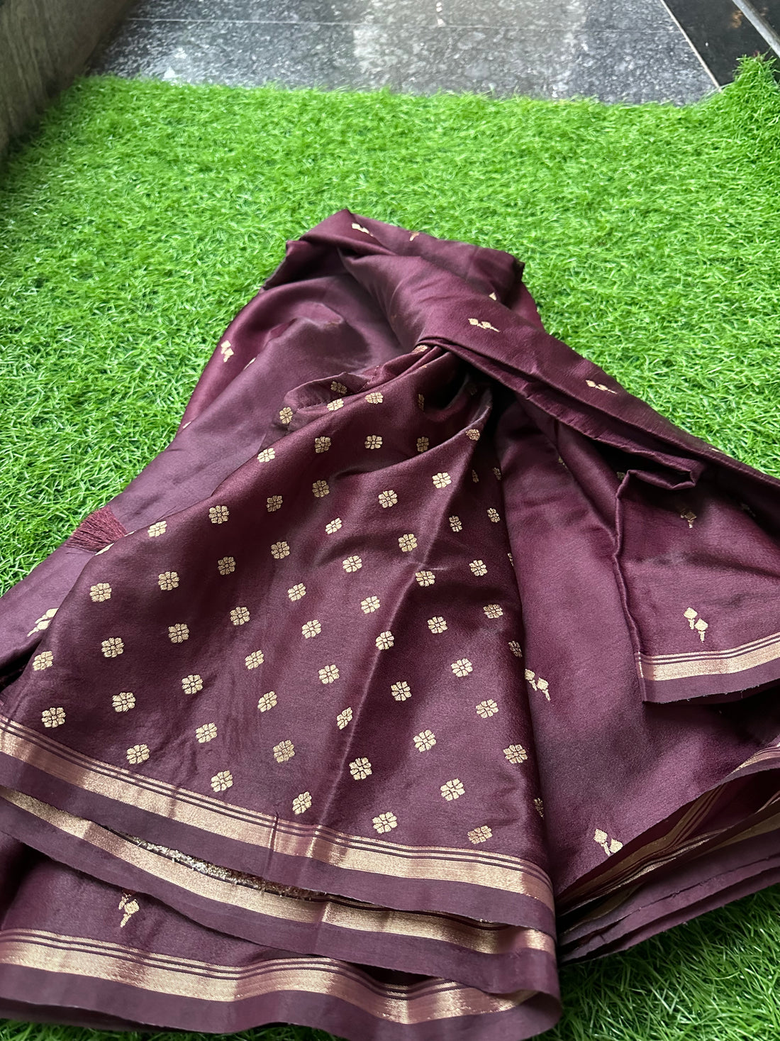 Brown semi silk.