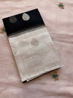 Black double border Banarasi pure khadi chiffon saree sliver zari saree