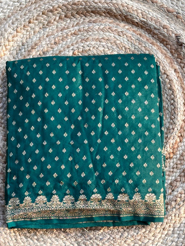 Dark green pure crepe banaras saree