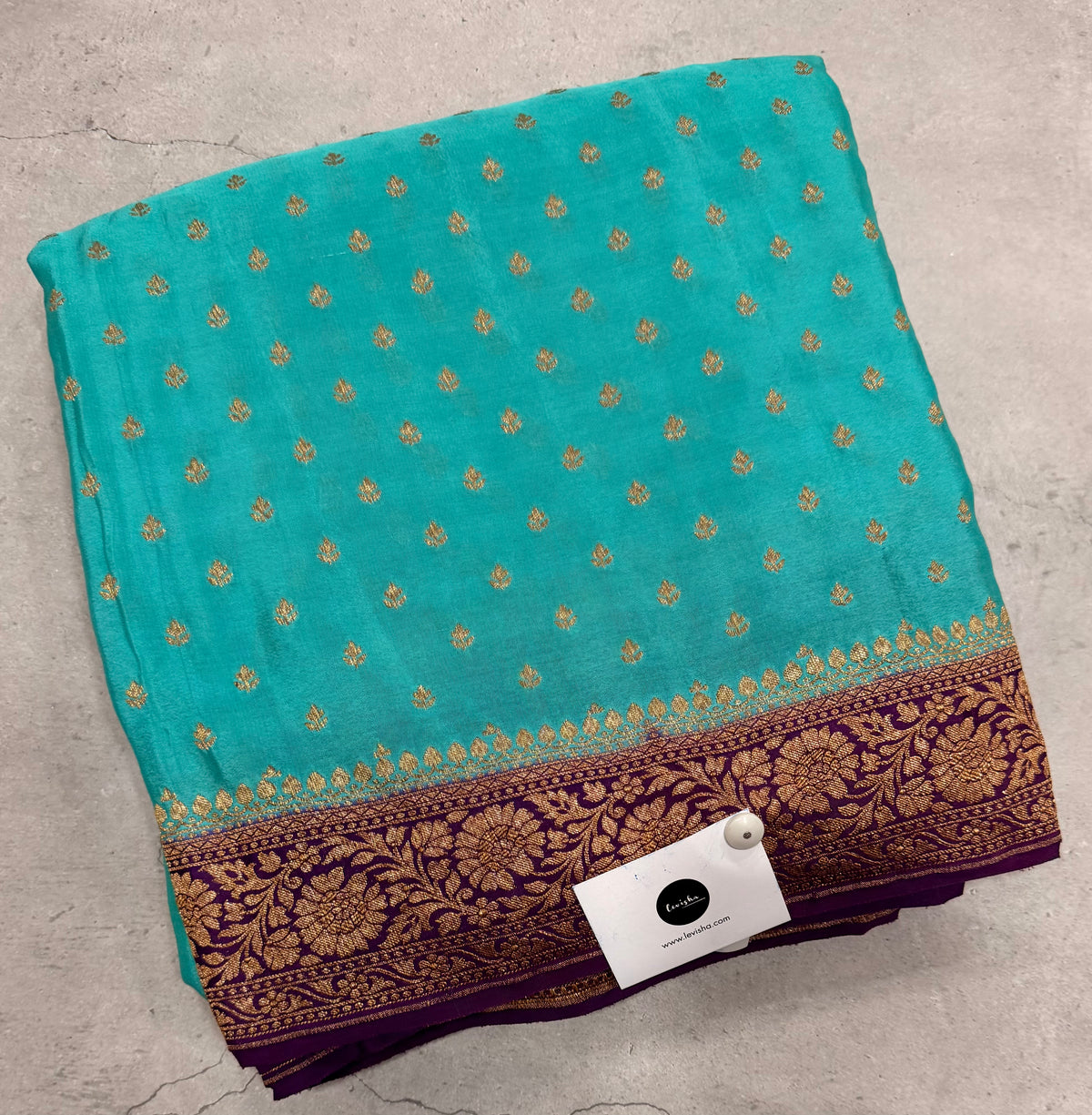 Sky blue n purple pure benarasi crepe silk saree