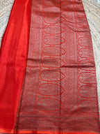 Orange brocade crepe chiffon sarees.