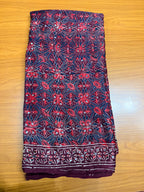 Maroon ajrak mirror work with tissue pallu