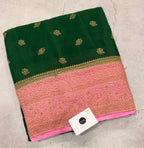 Bottle green pure benarasi crepe silk saree