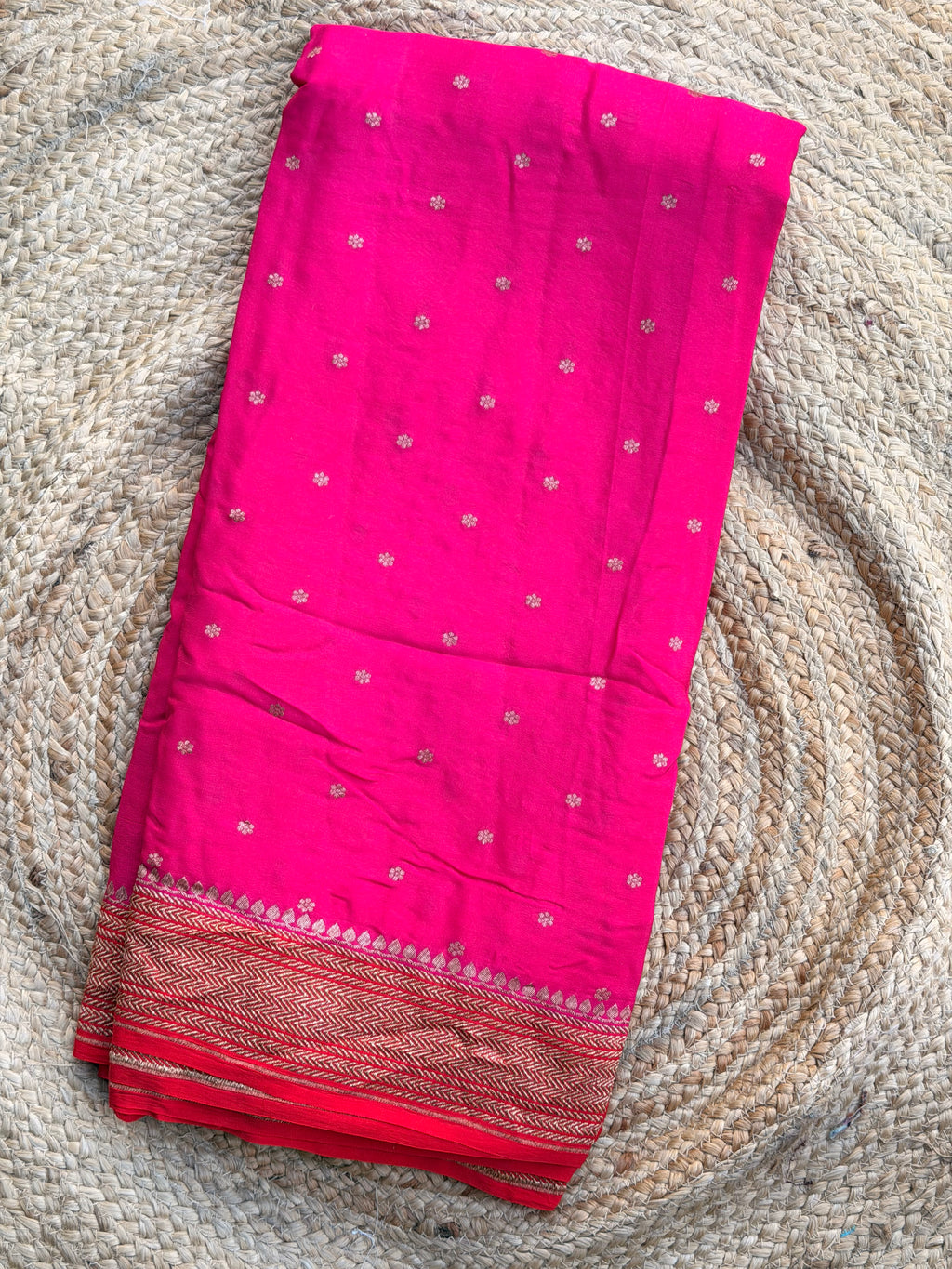 Dark pink and orange pure crepe Banaras