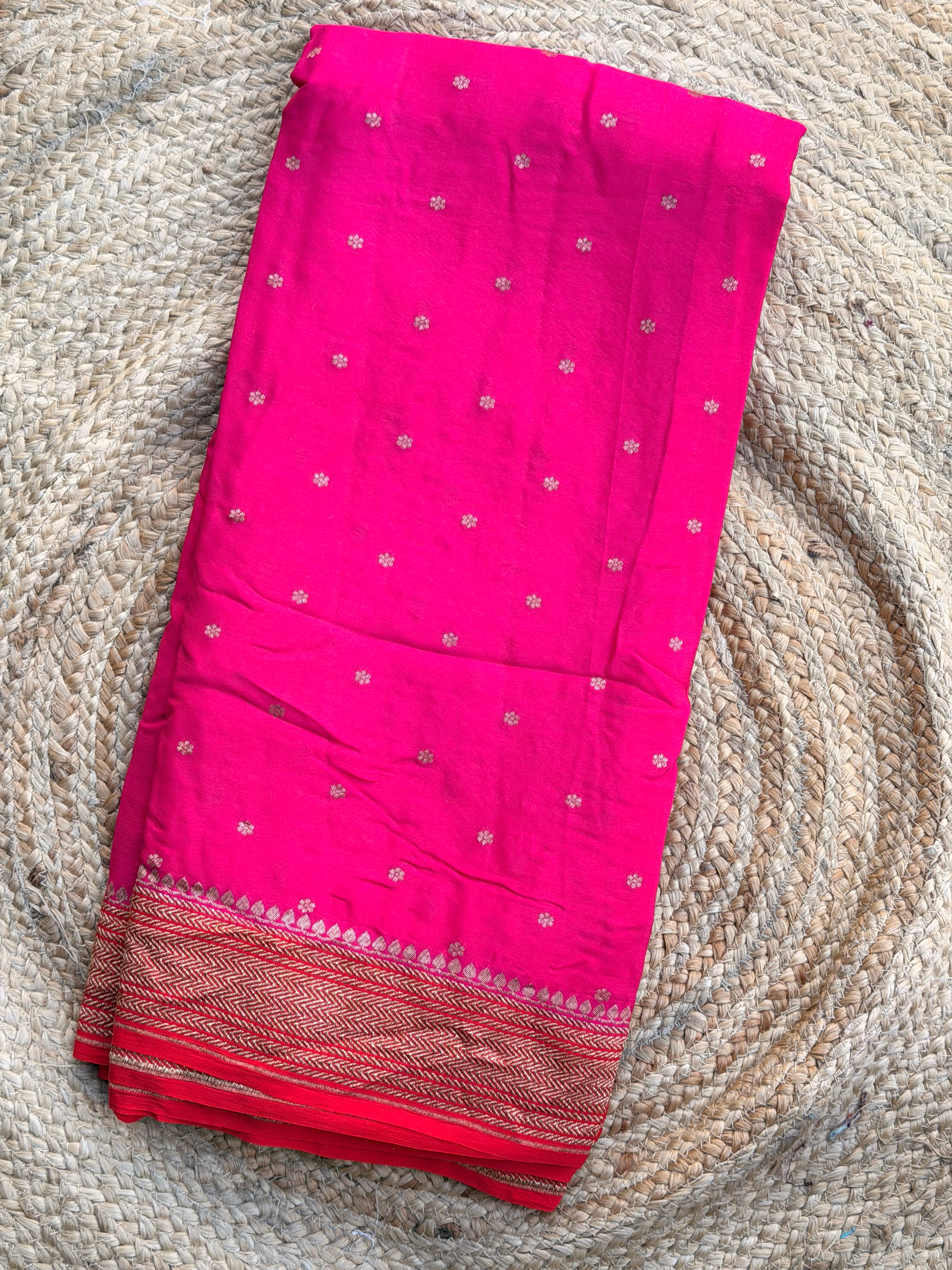 Dark pink and orange pure crepe Banaras