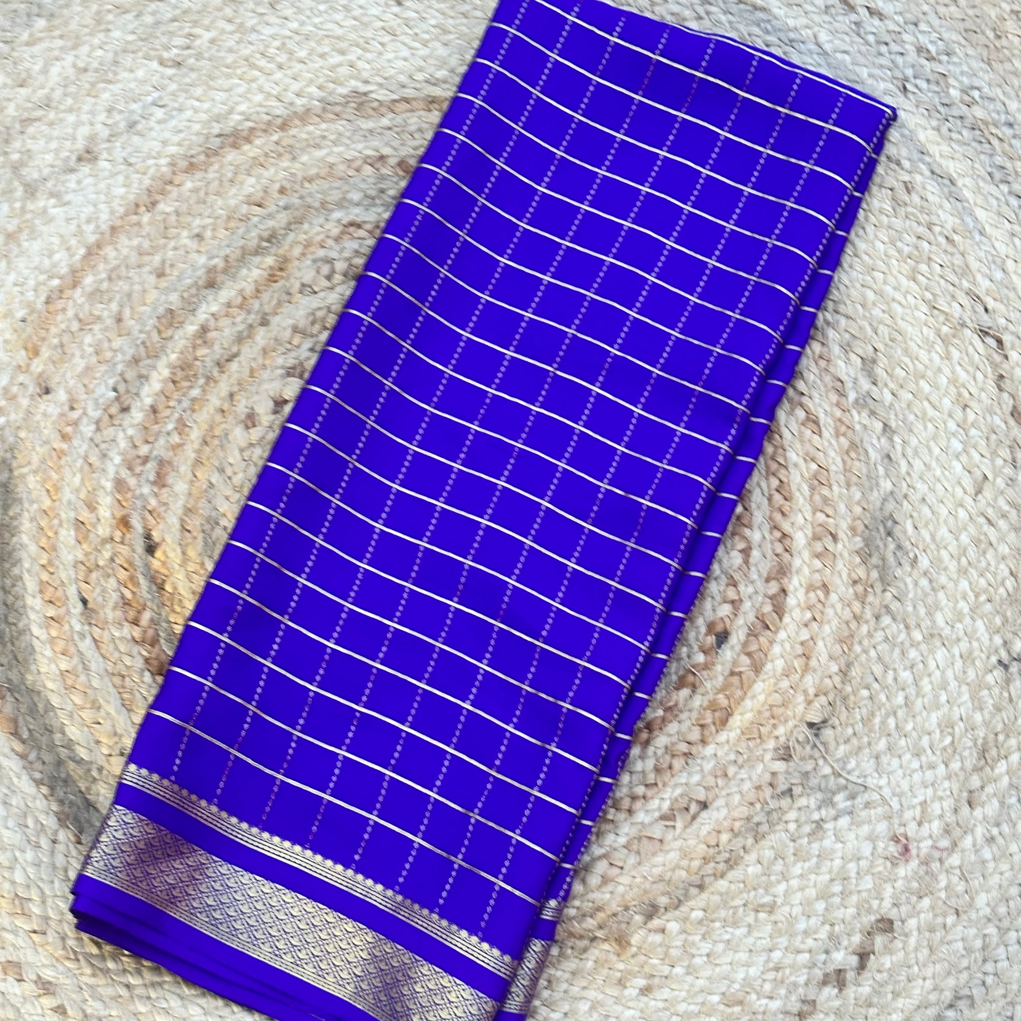 Purple checks pure crepe Mysore Silk sarees 120 gsm