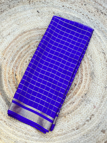 Purple checks pure crepe Mysore Silk sarees 120 gsm