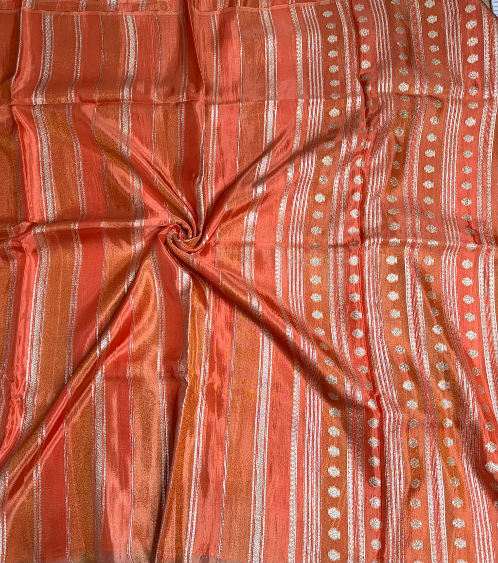 Peach stripes chinnon crepe 107 saree