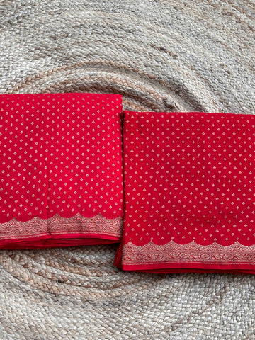 Hot red scallop border pure crepe Banaras silk sarees