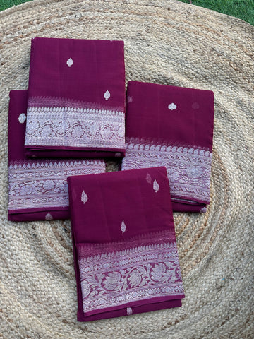 Deep wine Mejentha pure khaddi chiffon silver zari woven
