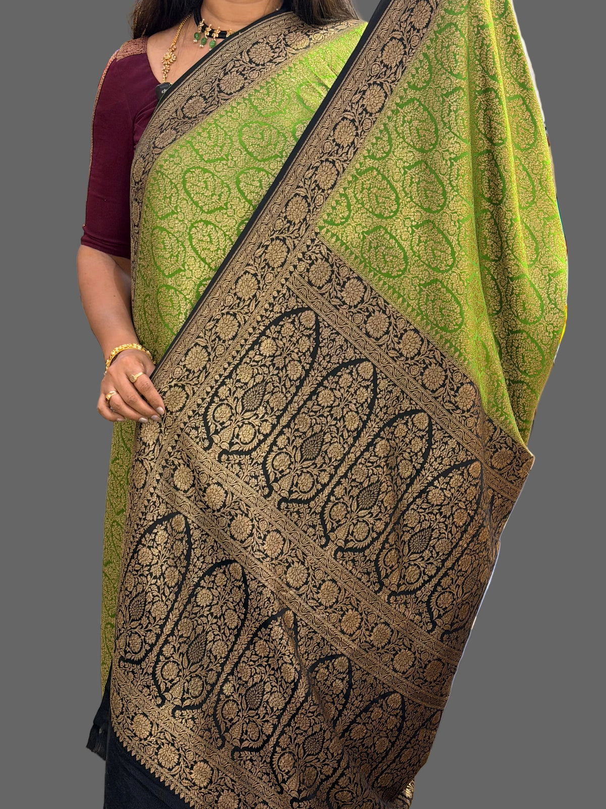 Light green brocade pure benarasi crepe silk saree