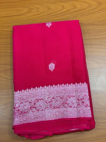 Pink Banarasi pure khadi chiffon saree sliver zari woven