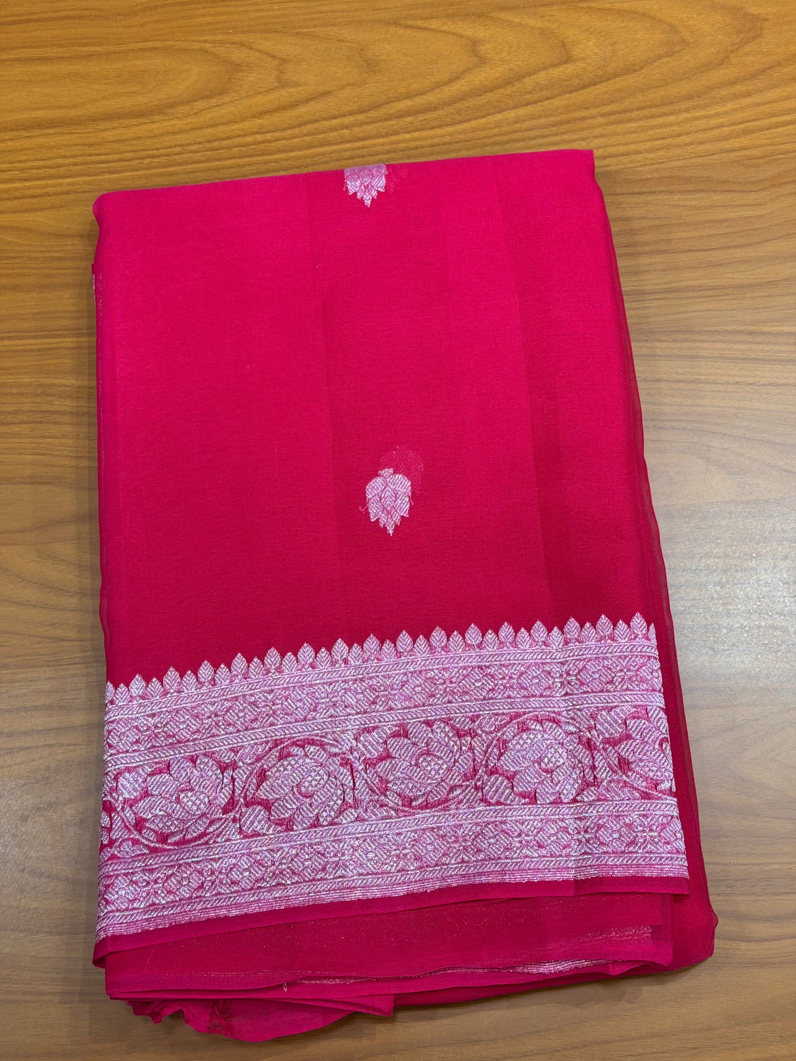 Pink Banarasi pure khadi chiffon saree sliver zari woven