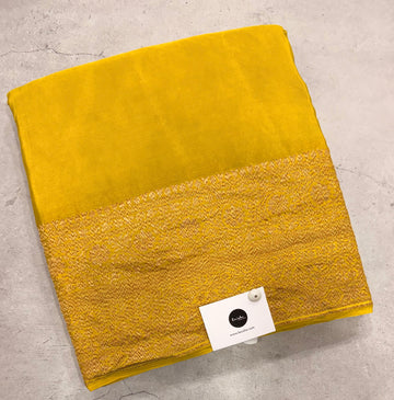 Neon yellow pure benarasi crepe silk saree