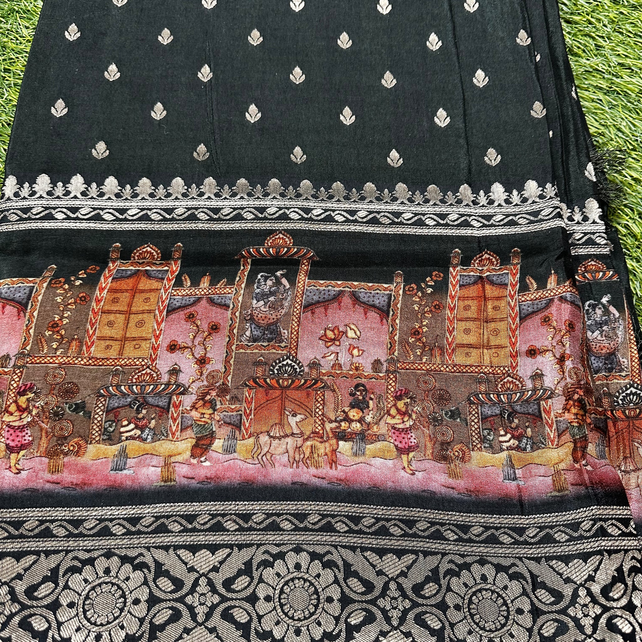 Dola crape silk. With kalamkari border.