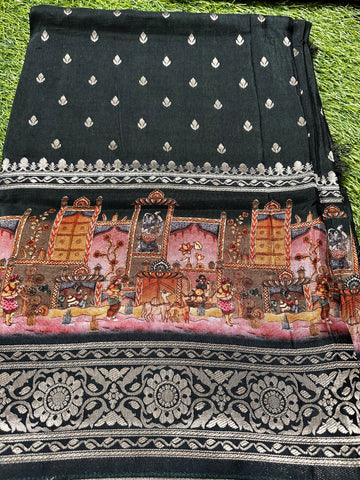 Dola crape silk. With kalamkari border.