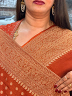 Rust orange pure khadi Georgette plain concept with butti blouse