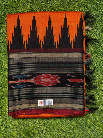 Raw silk,orange with black combination.