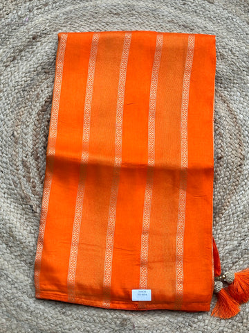 Orange vertical stripes chiniya crepe sarees
