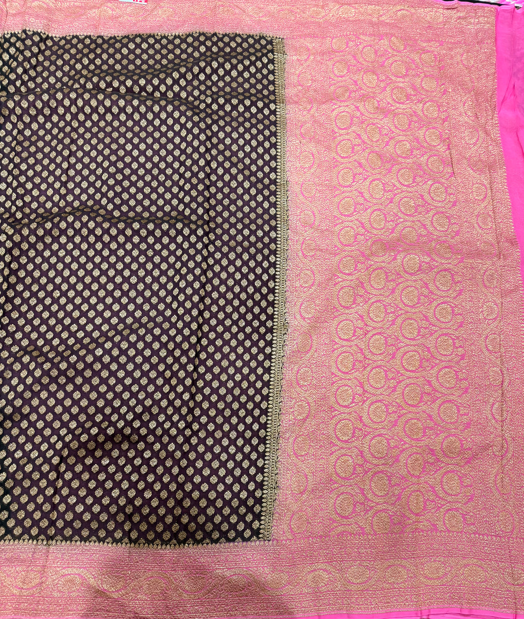 Brown small butta pure Banarasi khaddi georgette saree