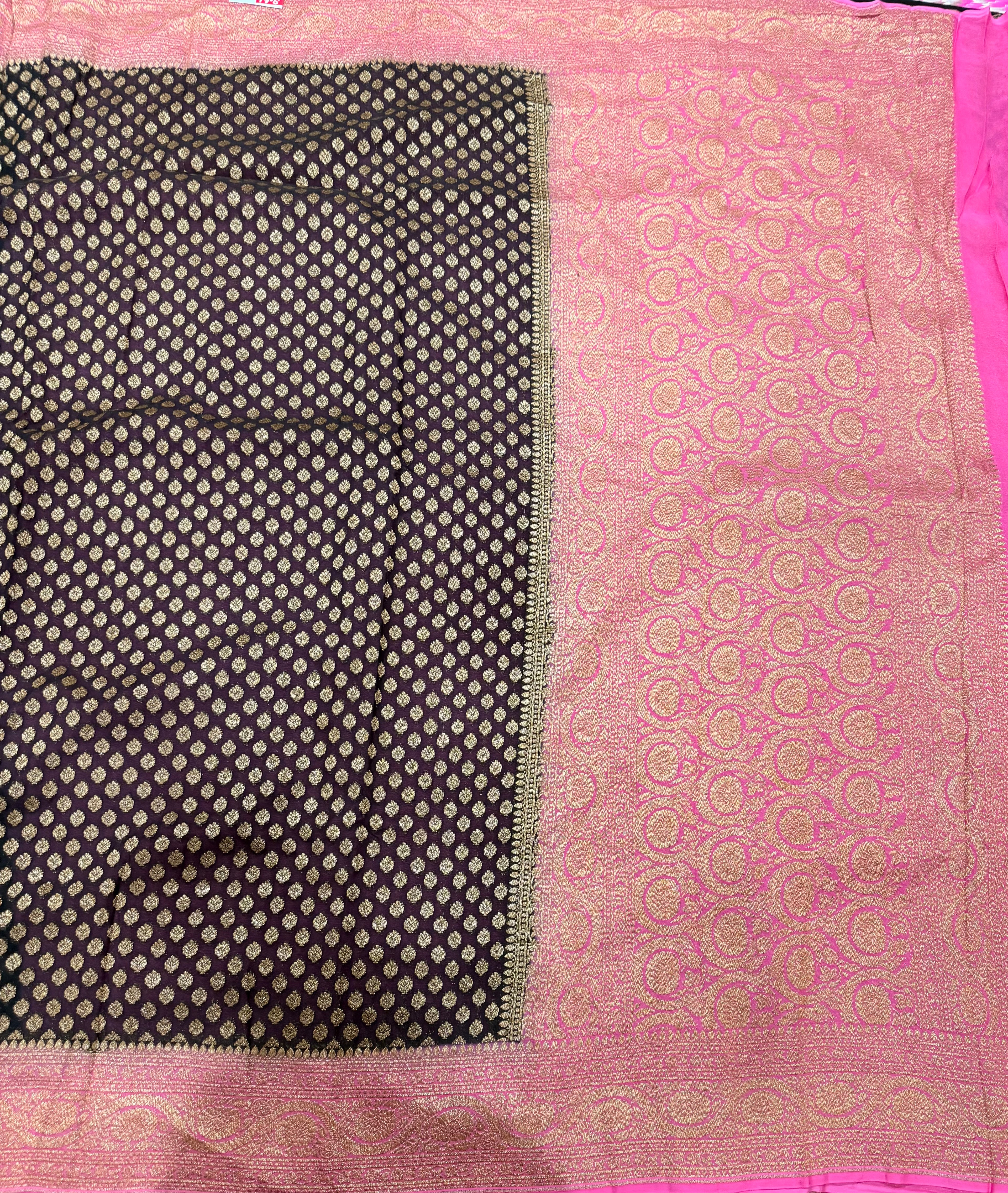 Brown small butta pure Banarasi khaddi georgette saree