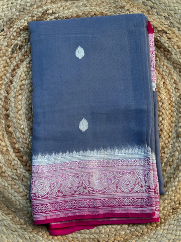 Grey with pink pure khaddi chiffon