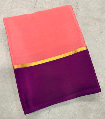 Pastel pink  contrast border pure Mysore silk crepe saree