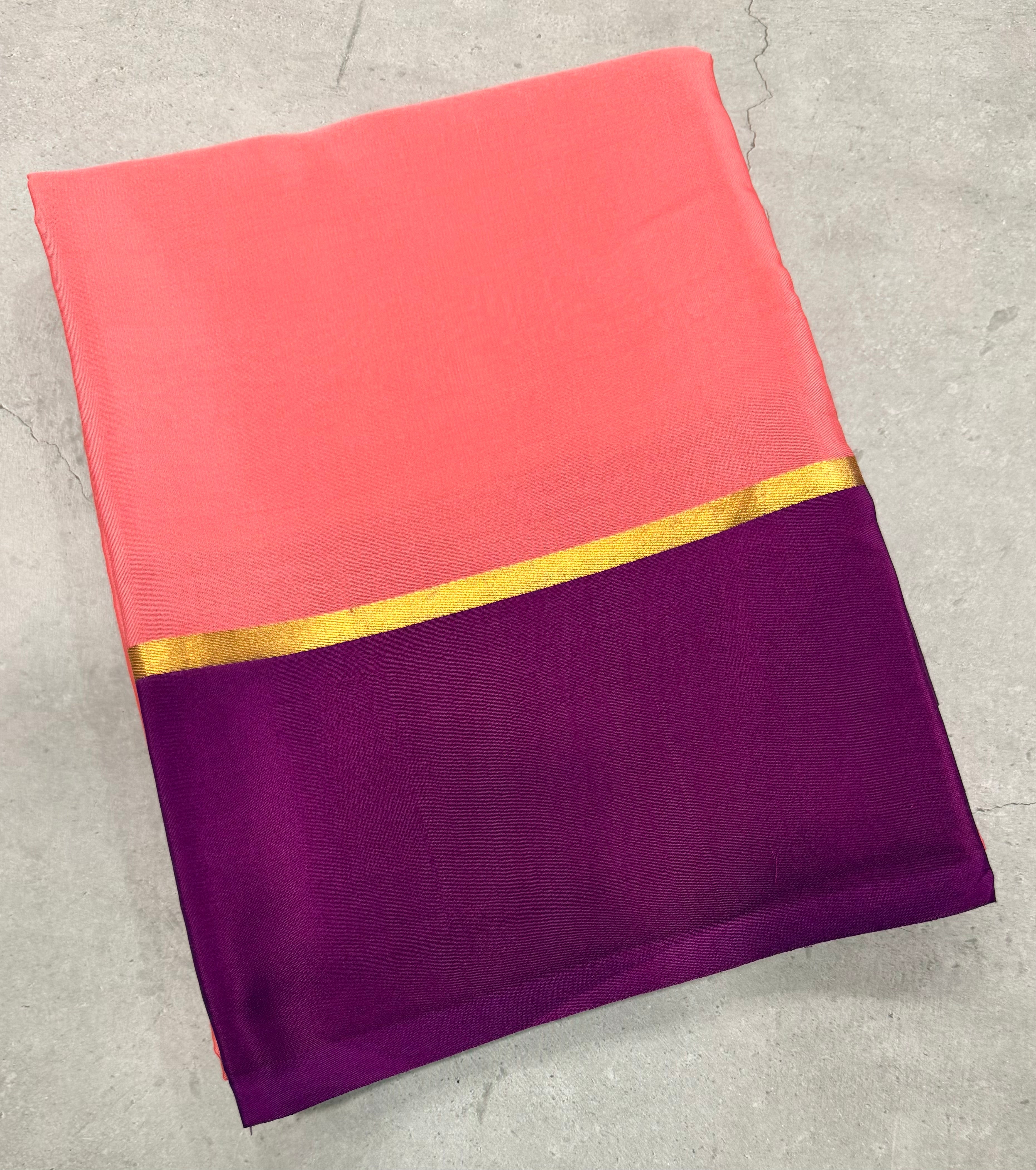 Pastel pink  contrast border pure Mysore silk crepe saree