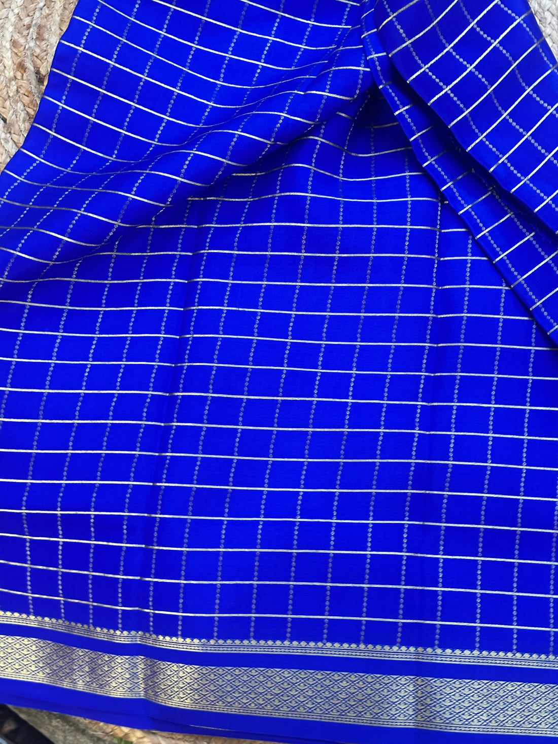 Royal blue checks pure crepe Mysore Silk sarees