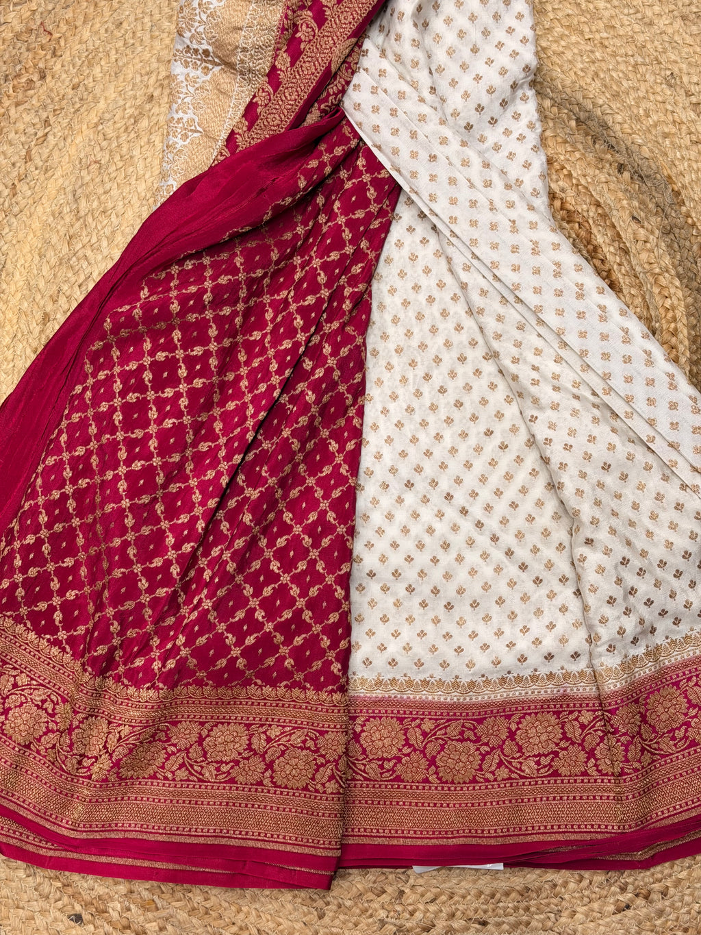 White and pink pure crepe Banaras sarees