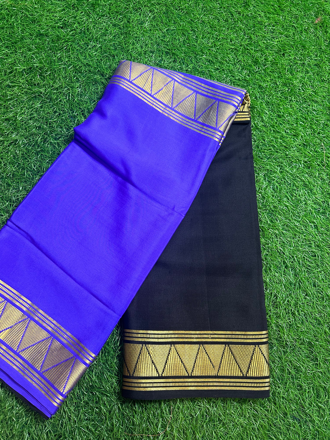 Lavender and black half and half Mysore Silk sarees 120Gsm.