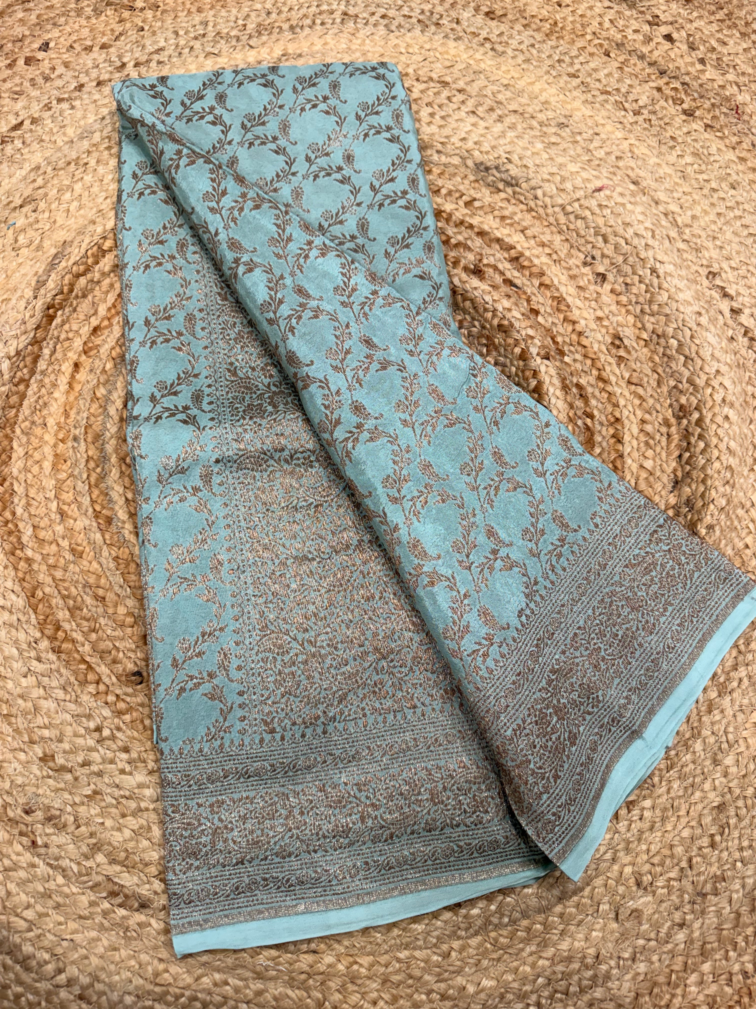 Sea green pure Banarasi crepe saree