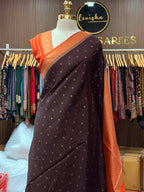 Dark brown contrast small butta Tussar saree (STS107)